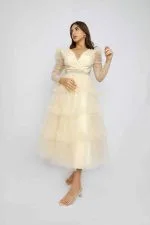 فستان سهرة قصير كم شفاف