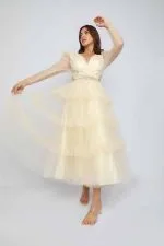 ⁦فستان سهرة قصير كم شفاف⁩ - الصورة ⁦2⁩