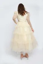 ⁦فستان سهرة قصير كم شفاف⁩ - الصورة ⁦3⁩