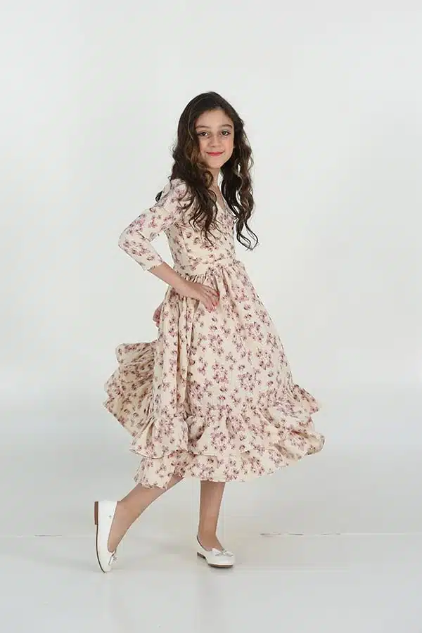 فستان بناتي مشجر بأكمام طويلة
