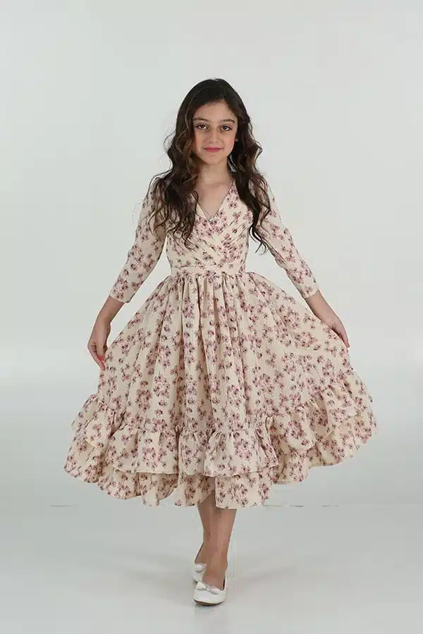 فستان بناتي مشجر بأكمام طويلة