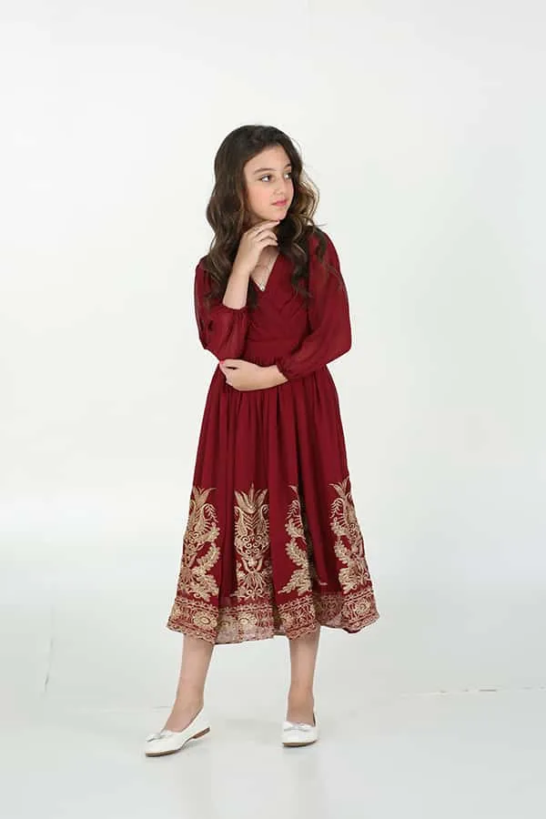 فستان بناتي شيفون بأكمام طويلة