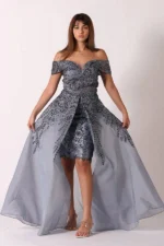 ⁦فستان سهرة بتنورة طويل مطرز كمبيوتر⁩ - الصورة ⁦2⁩