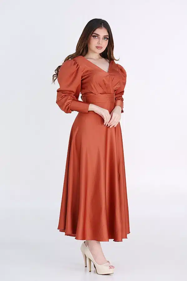 فستان ميدي ناعم باكمام طويلة