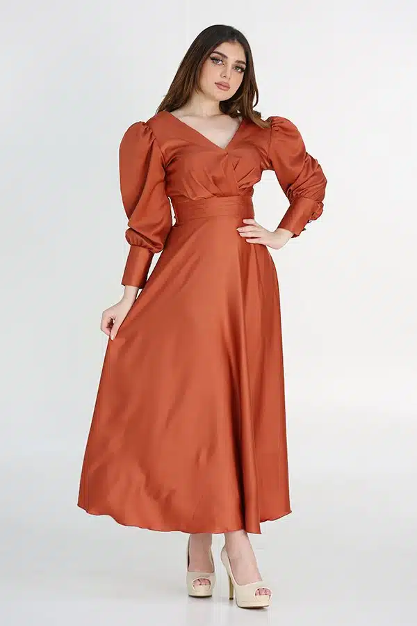 فستان ميدي ناعم باكمام طويلة