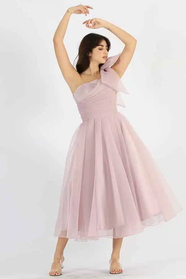 فستان ميدي سهرة كتف واحد