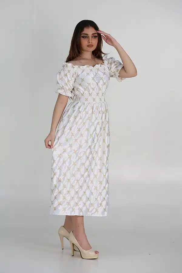 فستان ميدي بخيط قصب ذهبي فاخر