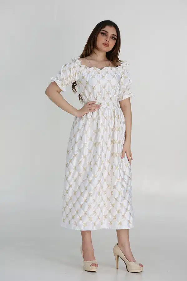 فستان ميدي بخيط قصب ذهبي فاخر