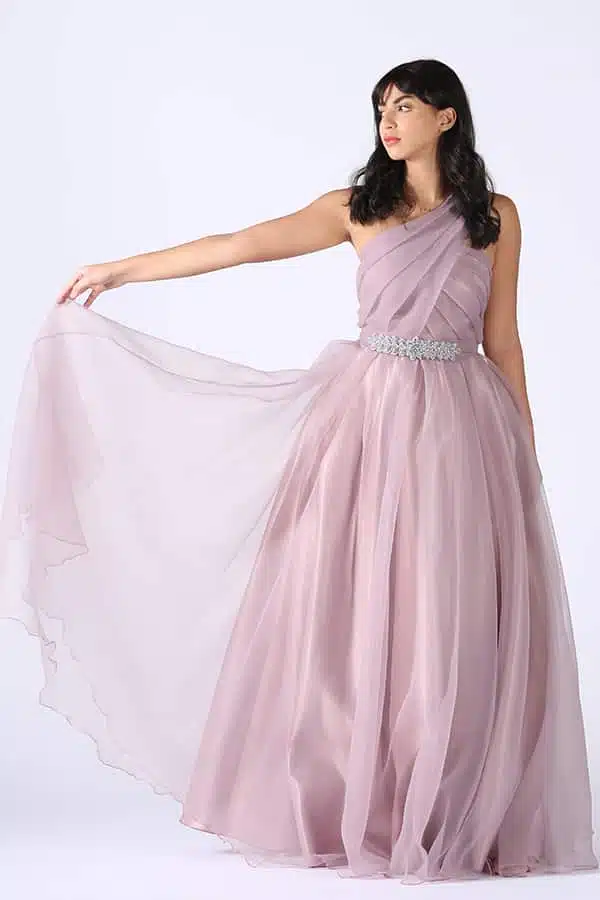 فستان كتف واحد اصفر أورجانزا