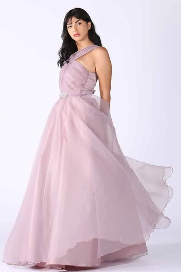 فستان كتف واحد اصفر أورجانزا