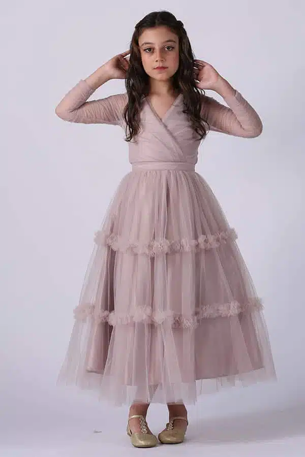 9Q7A7211-1.Jpg فستان بناتي تل بأكمام شفافة