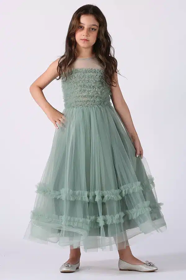 فستان بناتي بدون أكمام تل انيق