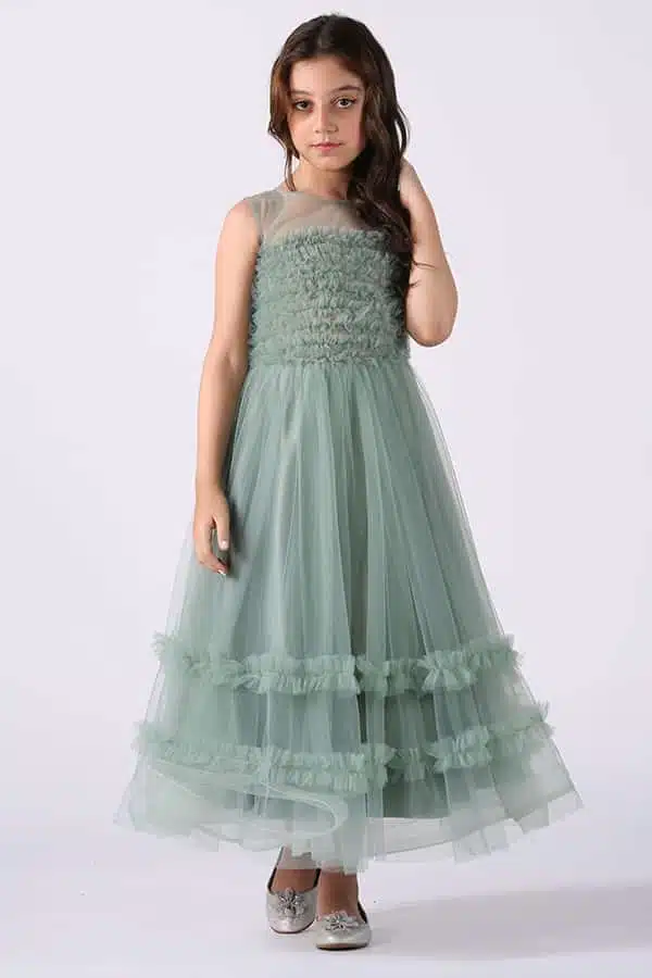 فستان بناتي بدون أكمام تل انيق