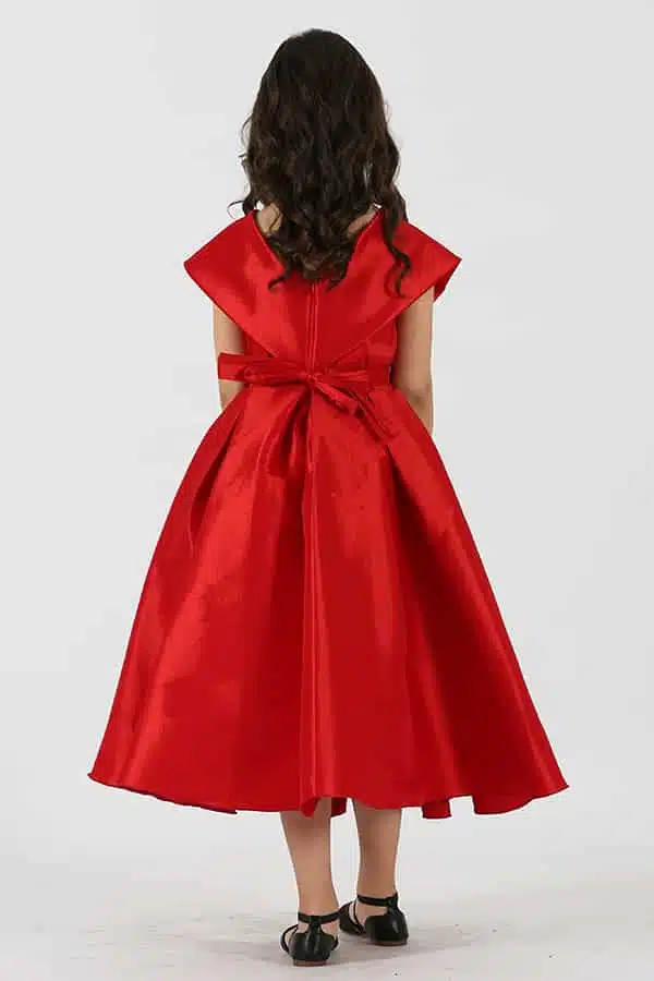 فستان أحمر بناتي قصير شكل بحرف الـV