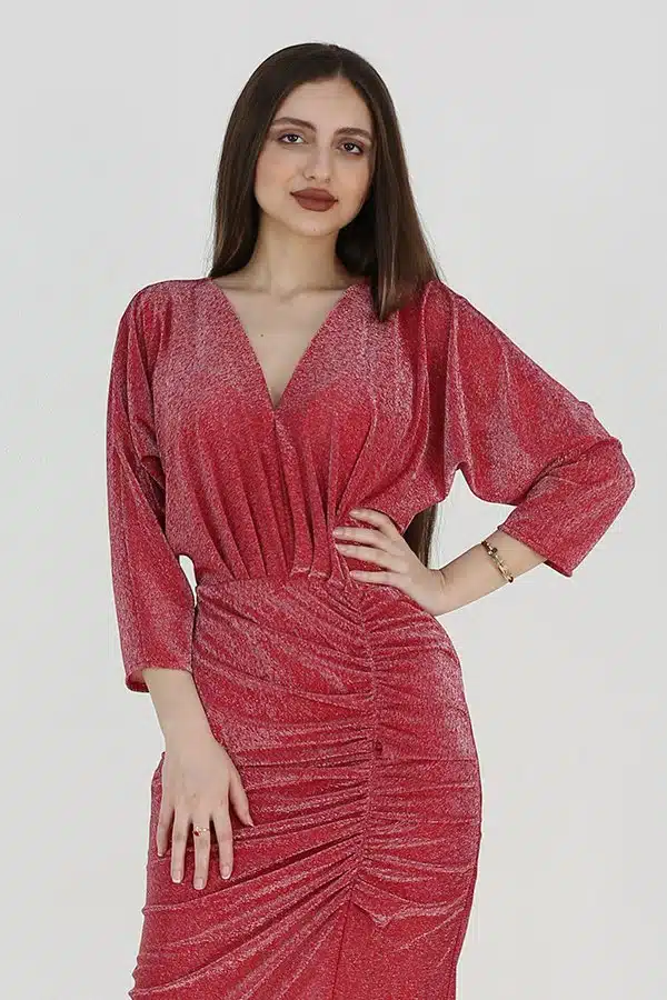 فستان احمر طويل ناعم انيق