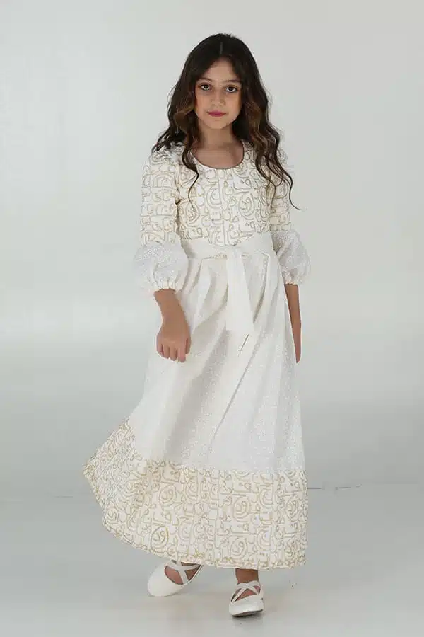 جلابية رمضان بناتي مطعم بخيط قصب ذهبي