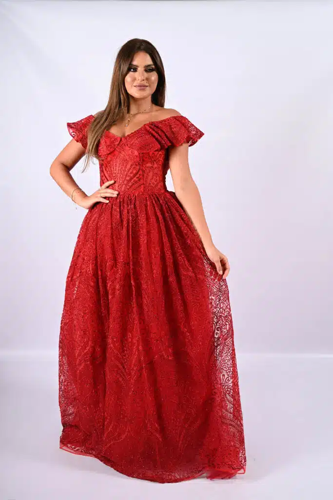 فستان سهرة احمر طويل