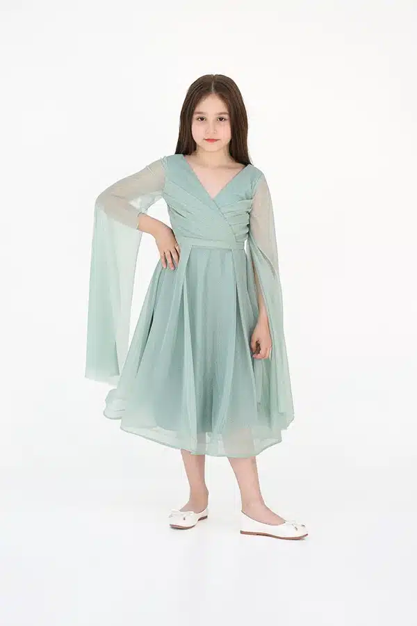 فستان مناسبات بناتي بأكمام طويلة واسعة