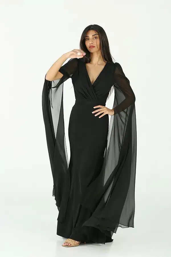 فستان سهرة باكمام منديل