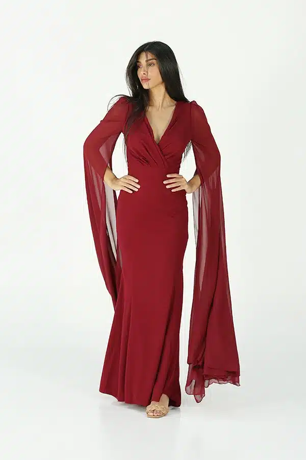 فستان سهرة باكمام منديل