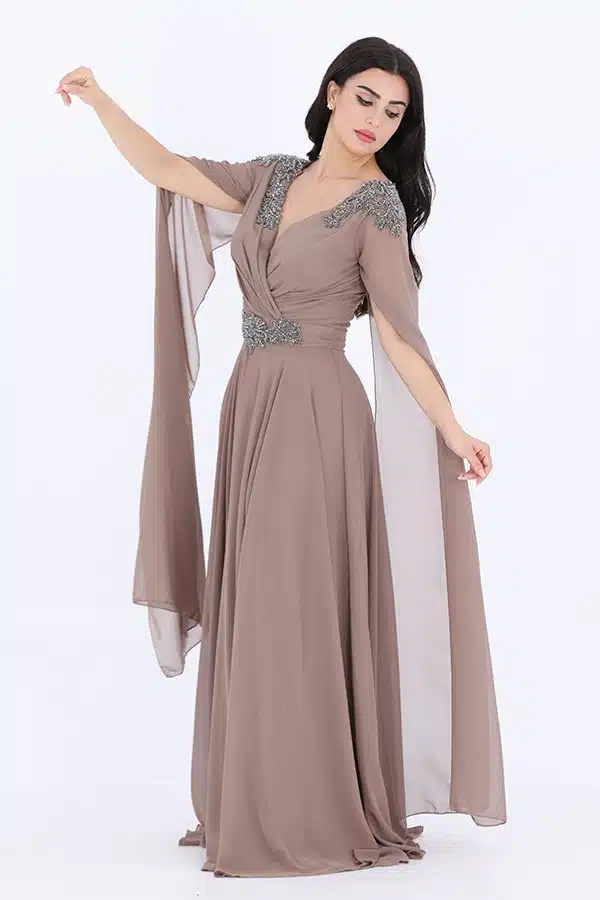 فستان سهرة أكمام طويلة فخمة