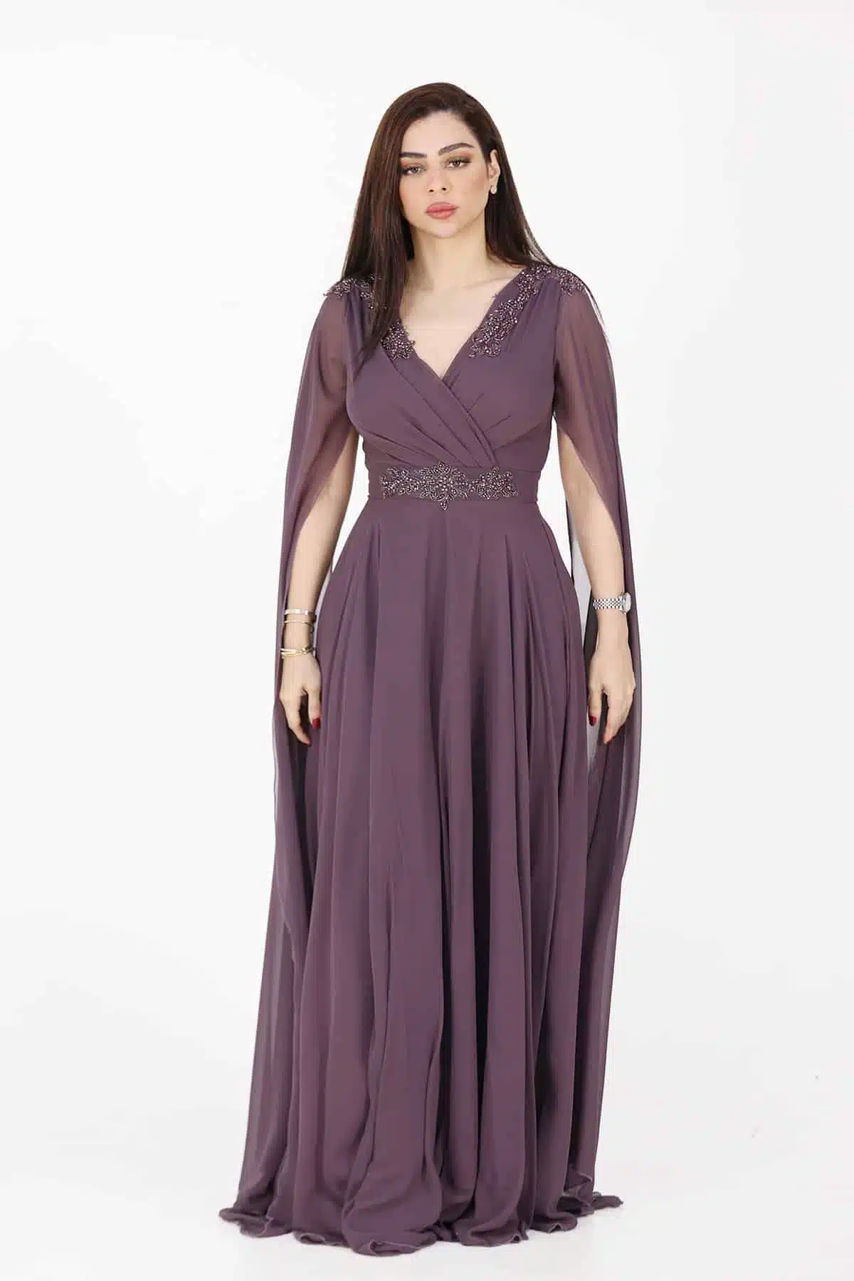 فستان سهرة أكمام طويلة فخمة