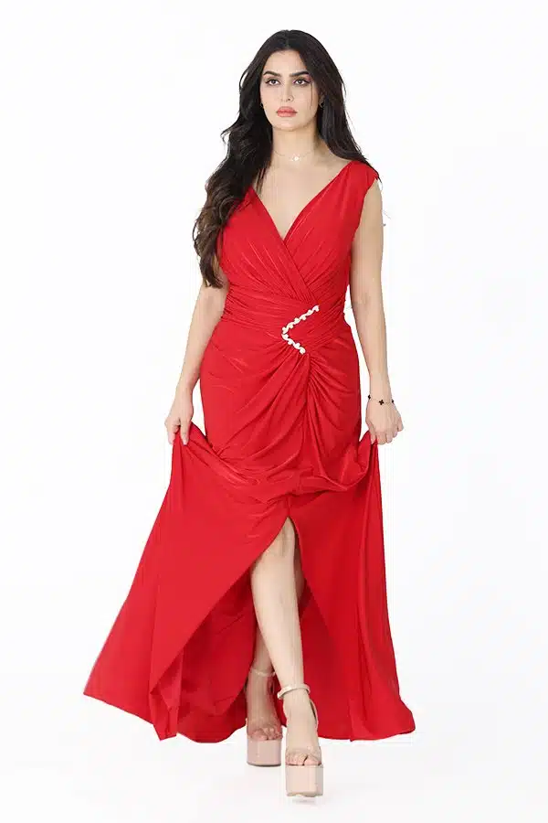 فستان احمر كريب فستان احمر كريب