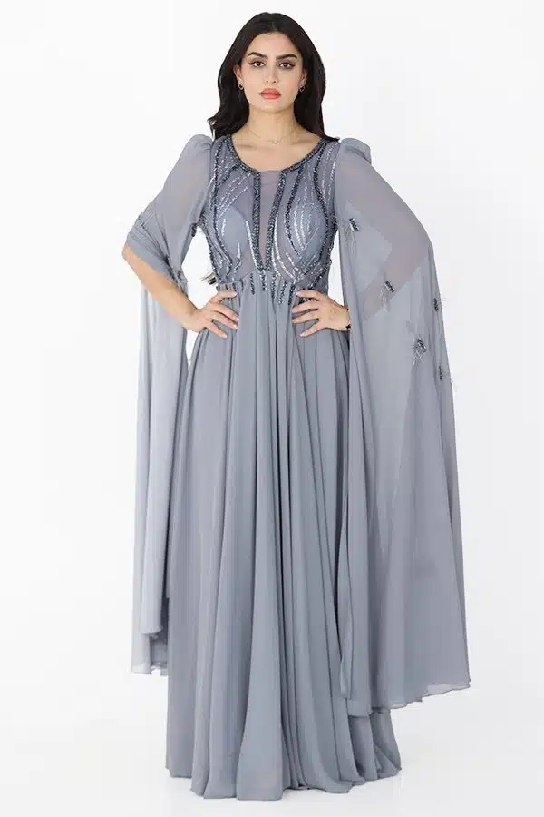 فستان سهرة مطعم بشرائط كريستال