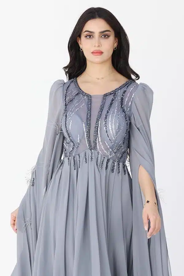 فستان سهرة مطعم بشرائط كريستال