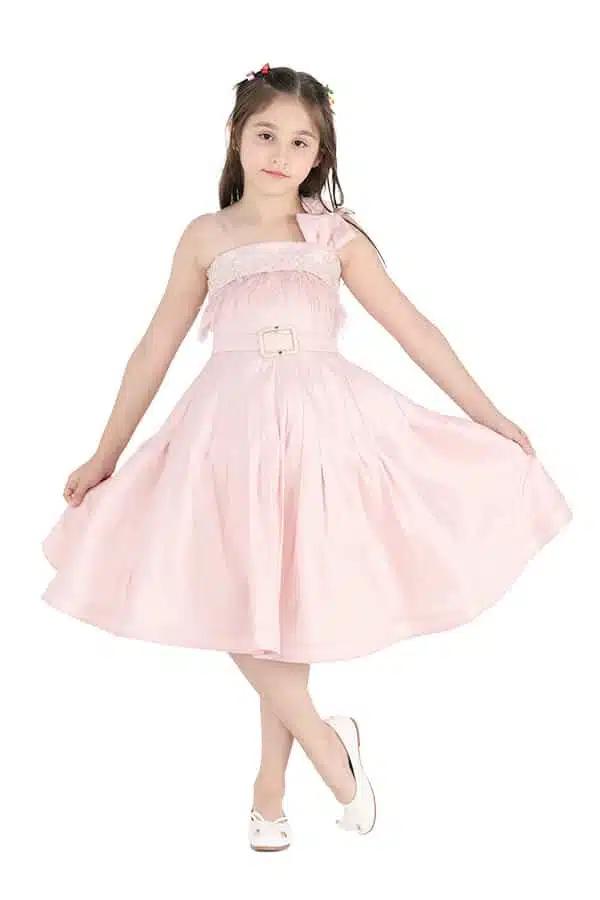 فستان بناتي مطرز كتف واحد