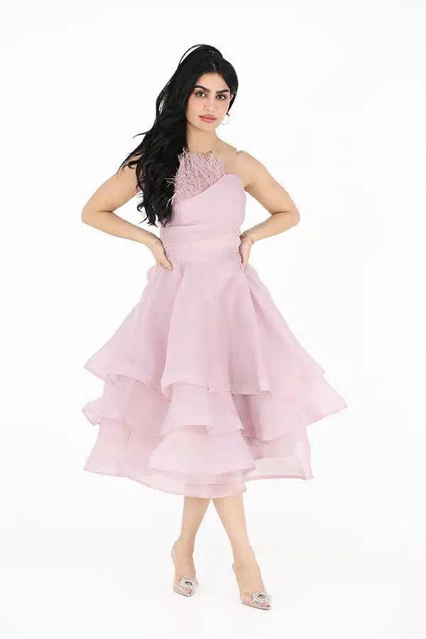 فستان قصير طبقات بريش