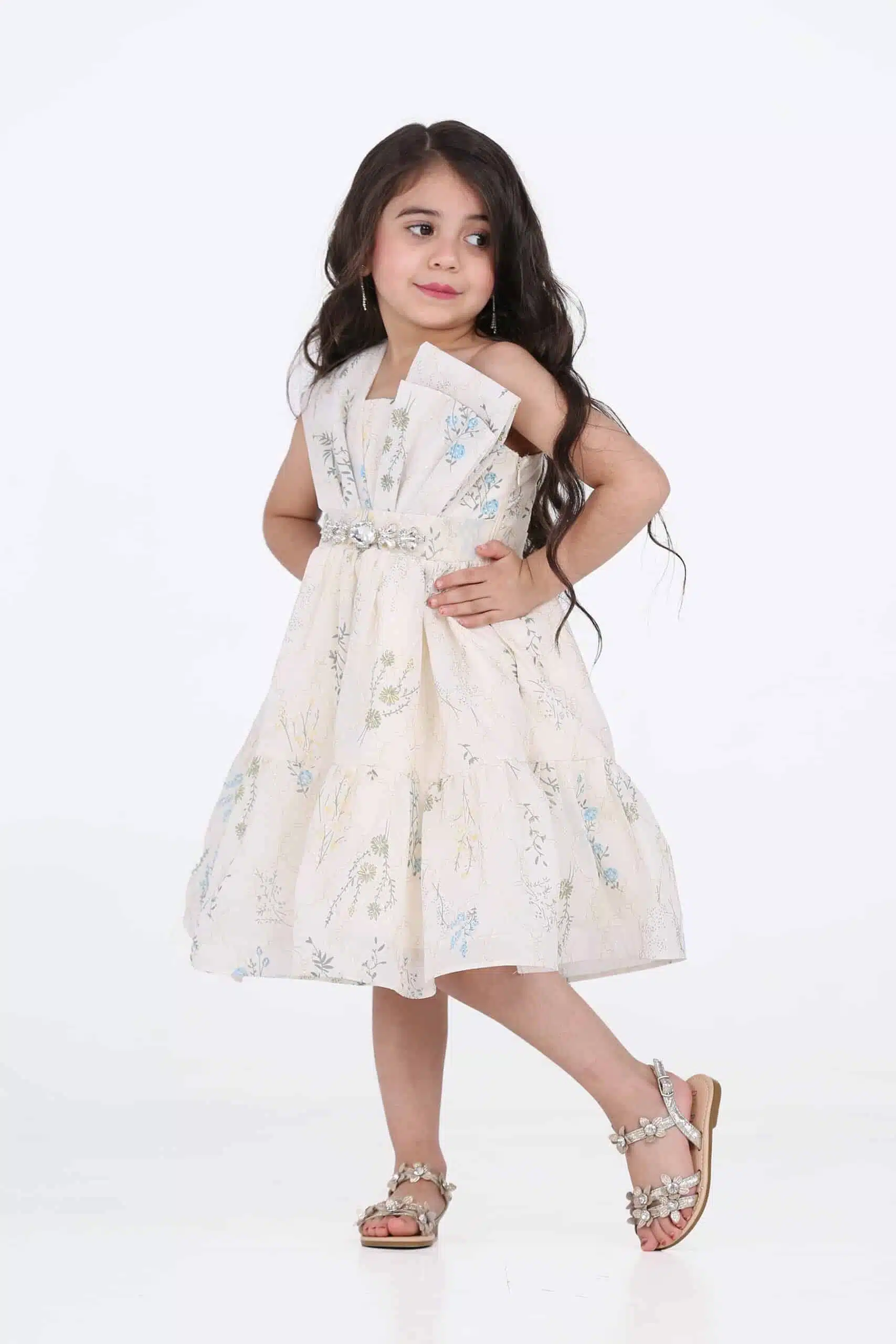 فستان بناتي كتف واحد مشجر