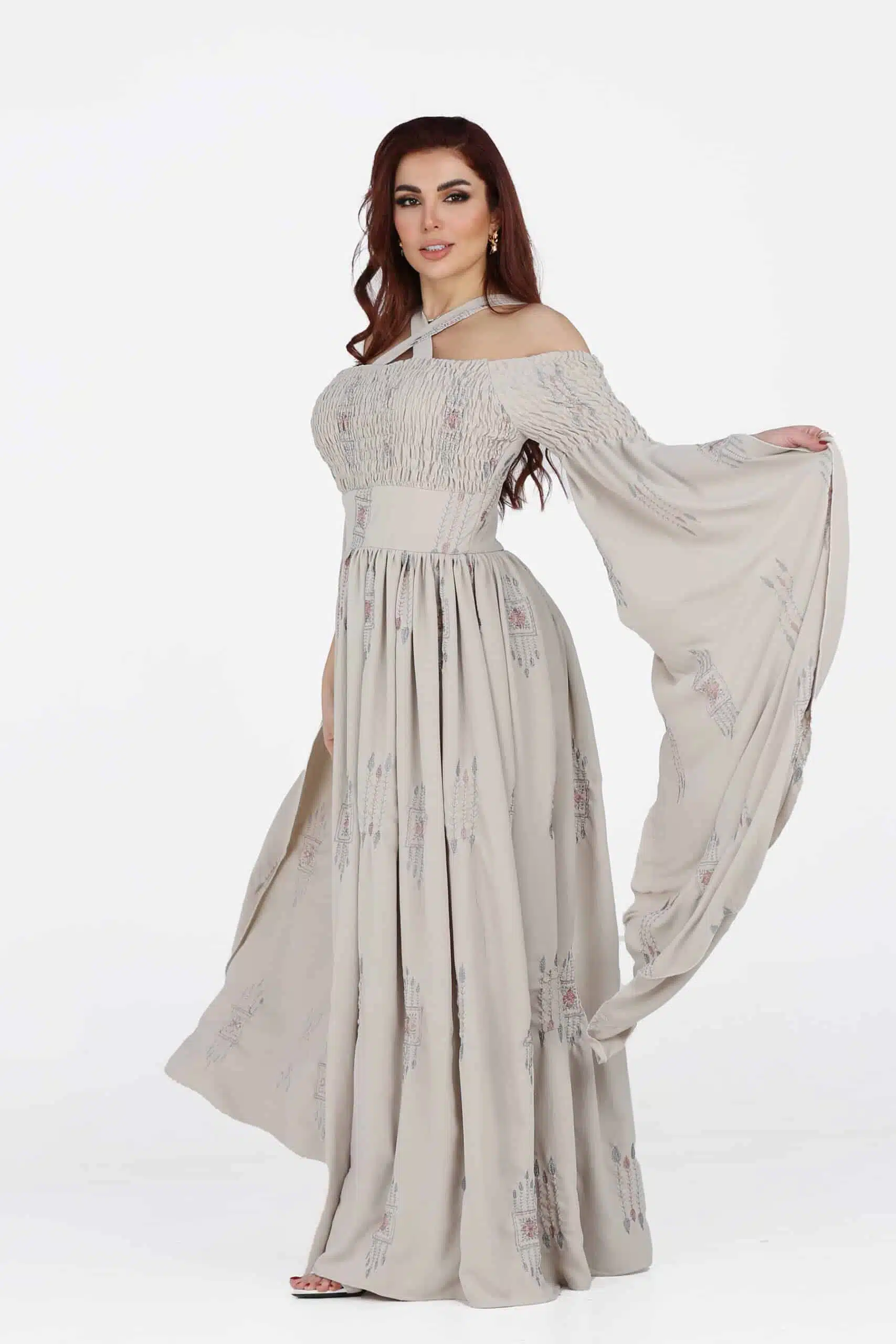 ⁦جلابية نسائي بأكمام مفتوحة مشجرة⁩ - الصورة ⁦3⁩