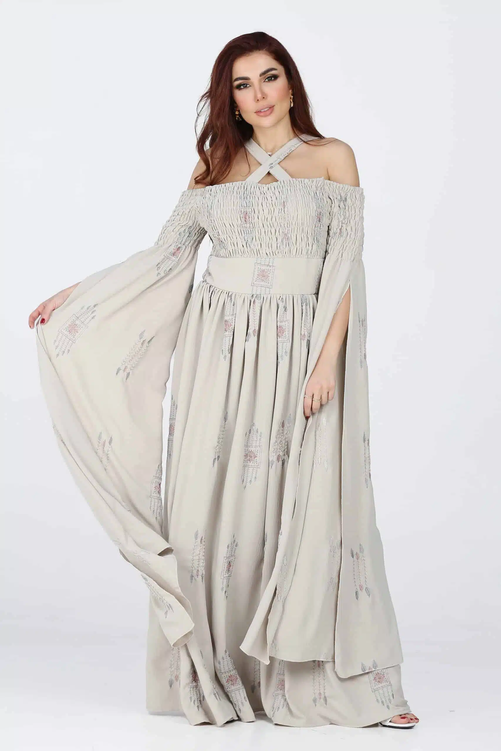 ⁦جلابية نسائي بأكمام مفتوحة مشجرة⁩ - الصورة ⁦2⁩