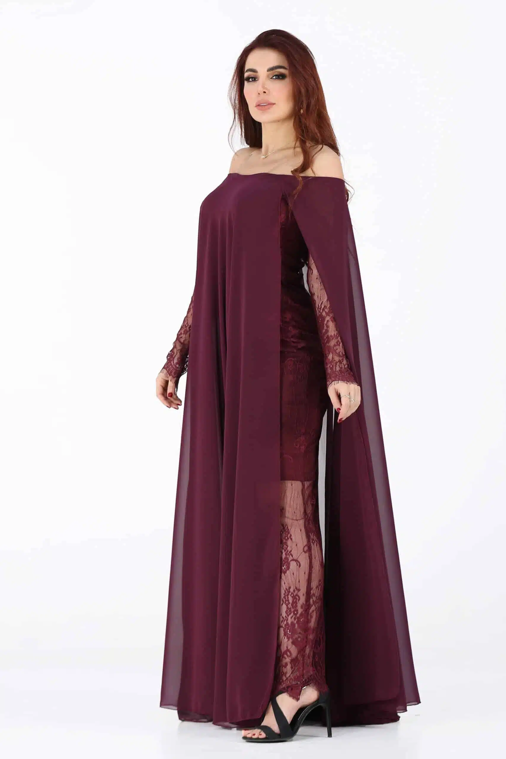 9Q7A4241 فستان عودي سهرة بأكمام شفافة - الصورة 5