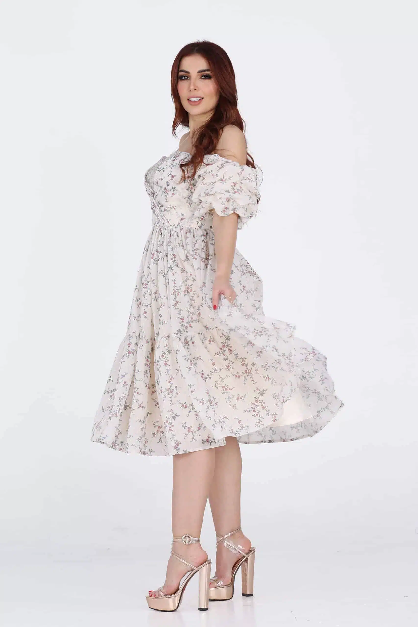 فستان ميدي كم بوف مشجر