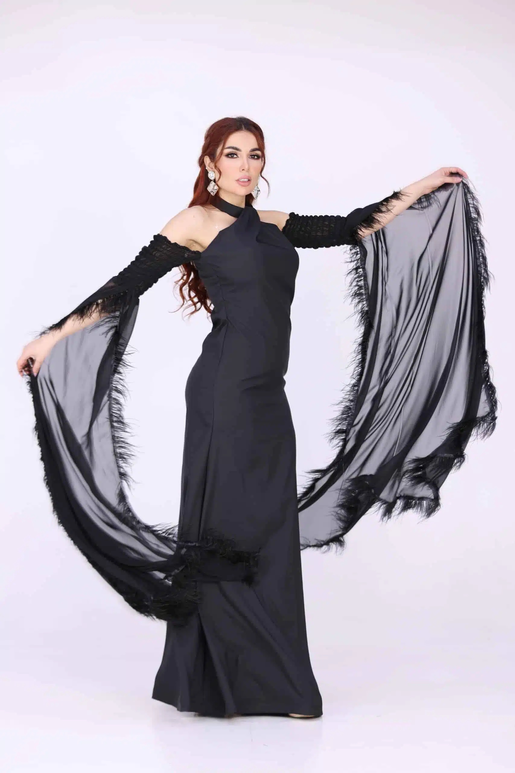 فستان ناعم بأكمام طويلة منديل