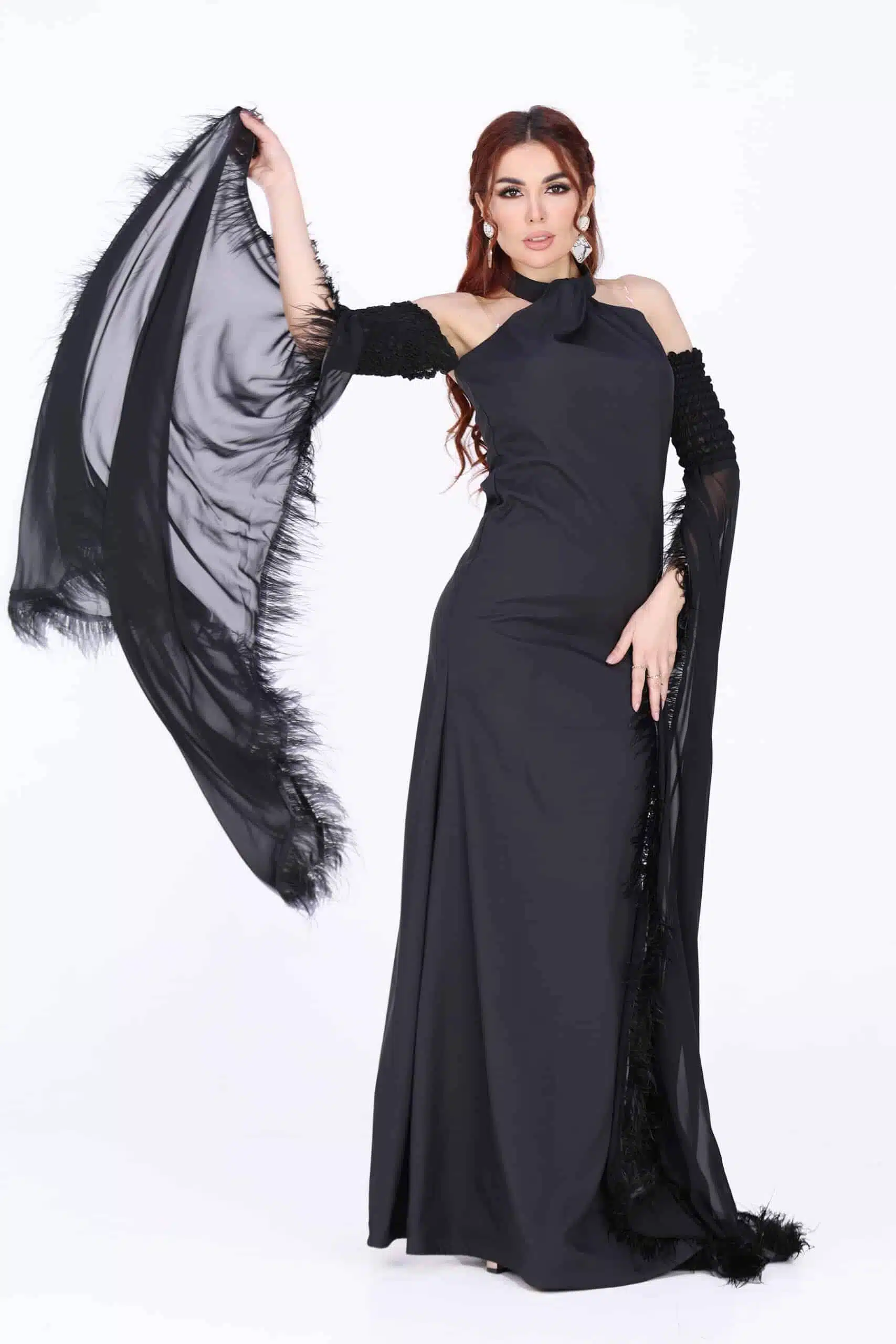 فستان ناعم بأكمام طويلة منديل