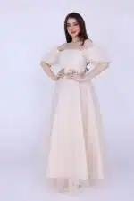 فستان سهرة تل بأكمام بوف