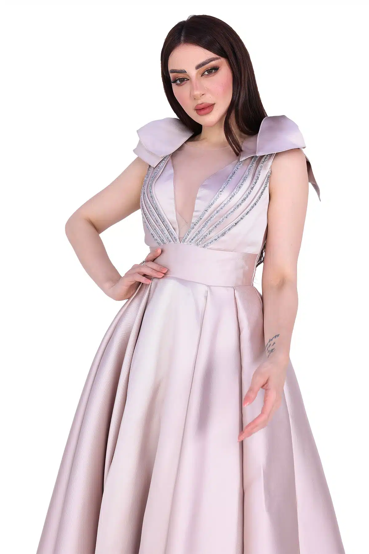 فستان سهره طويل بكسرات