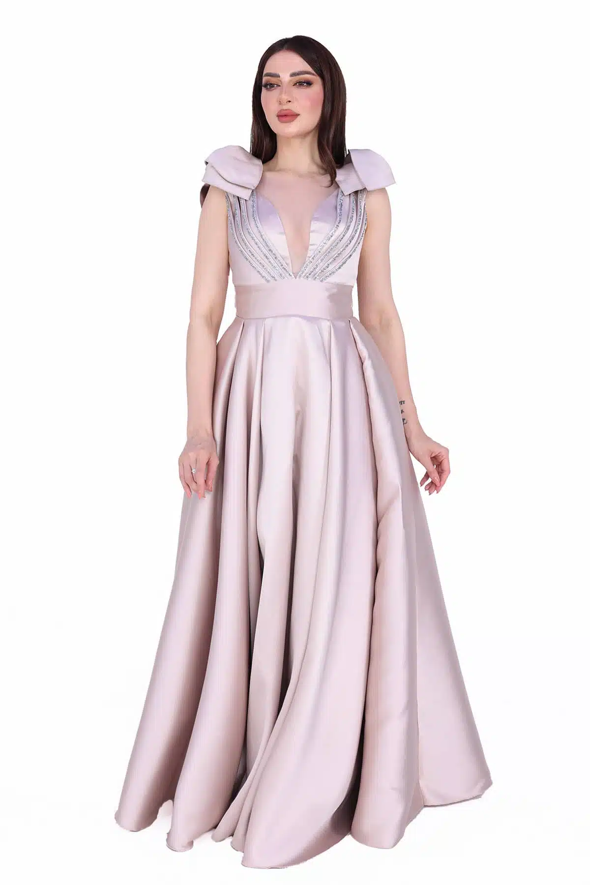 فستان سهره طويل بكسرات