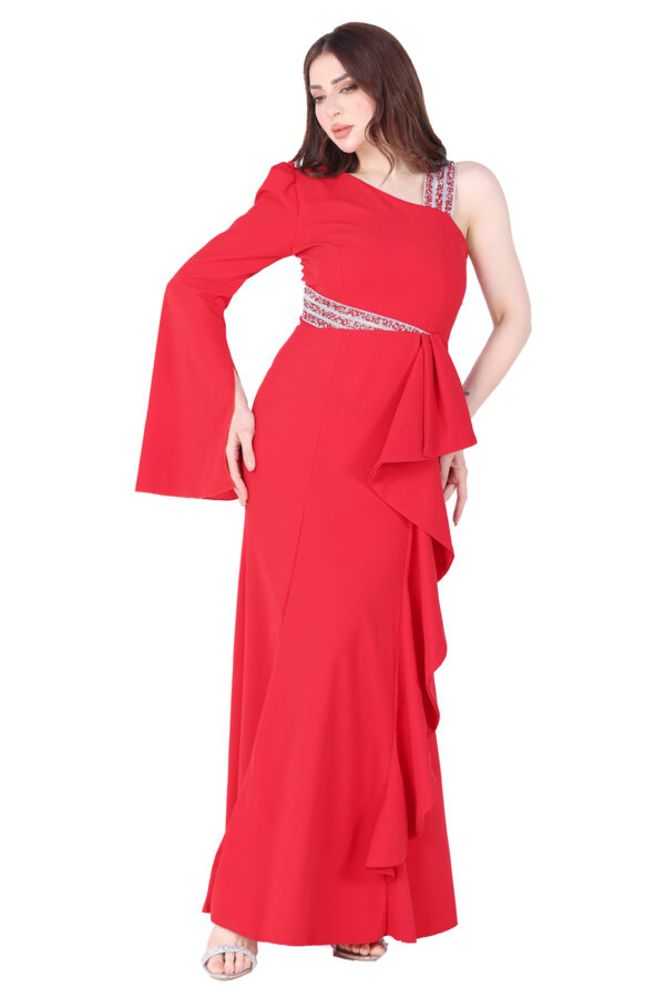 فستان أحمر روماني كم واحد