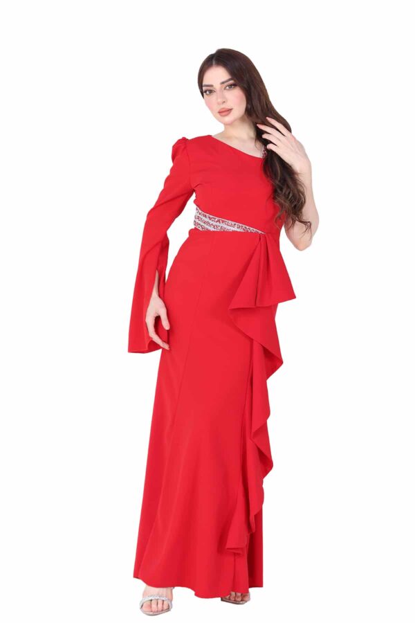 فستان أحمر روماني كم واحد