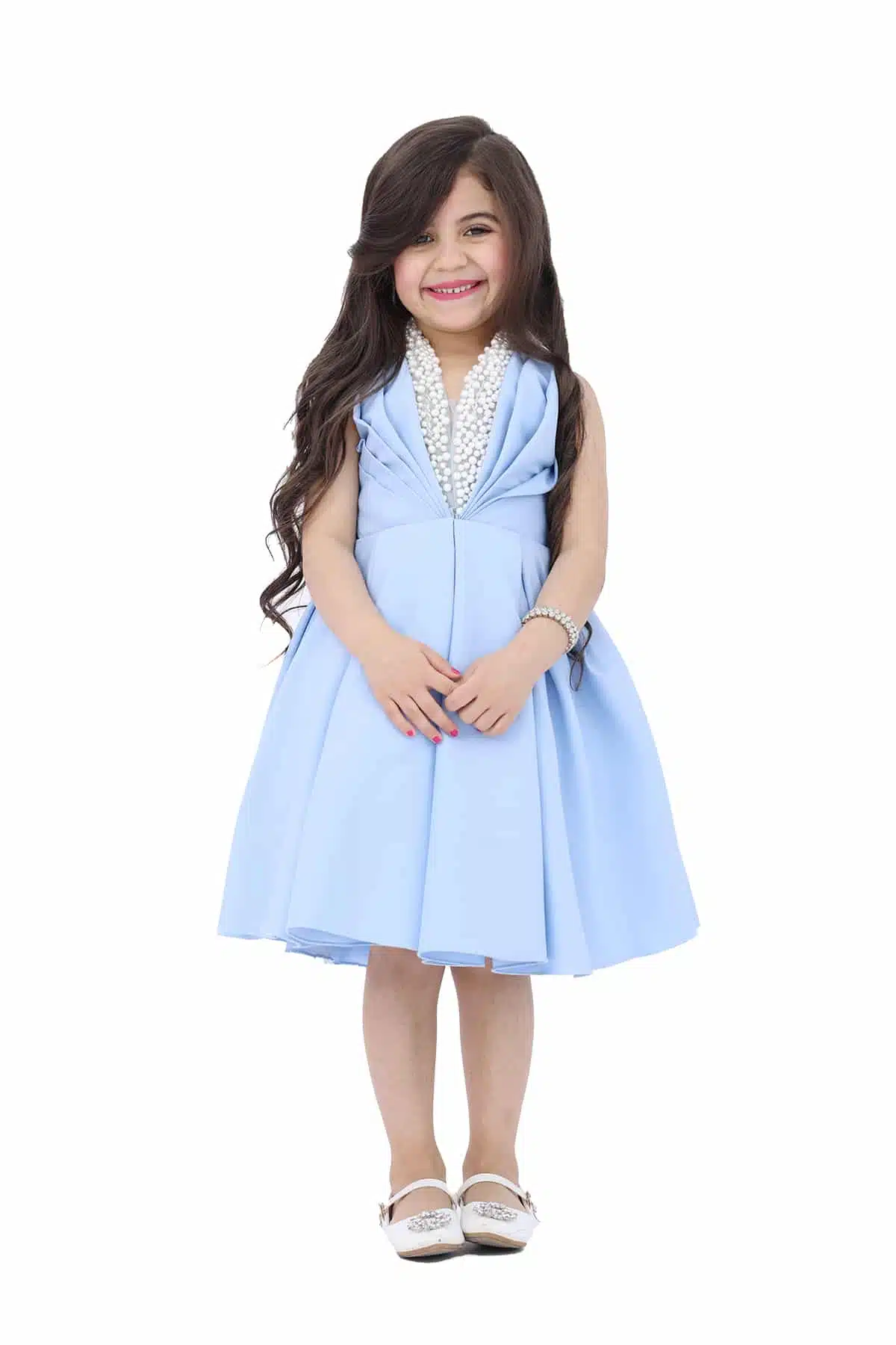 فستان بناتي سماوي بكسرات