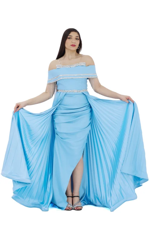 فستان سهرة سماوي اوف شولدر