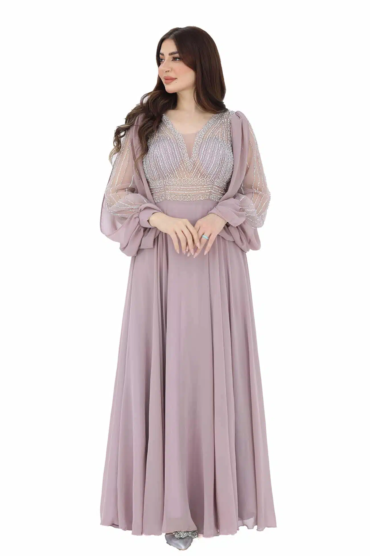 فستان شيفون بتطريز يدوي