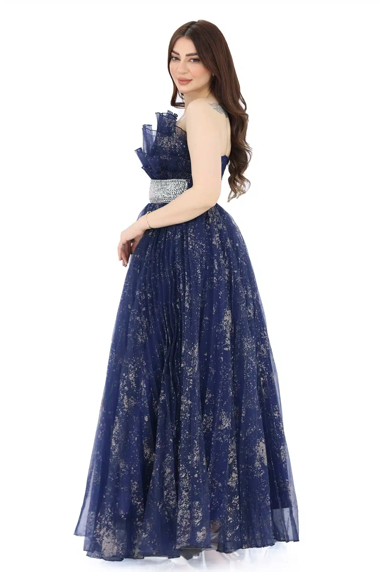 فستان سهرة كحلي بكسرات