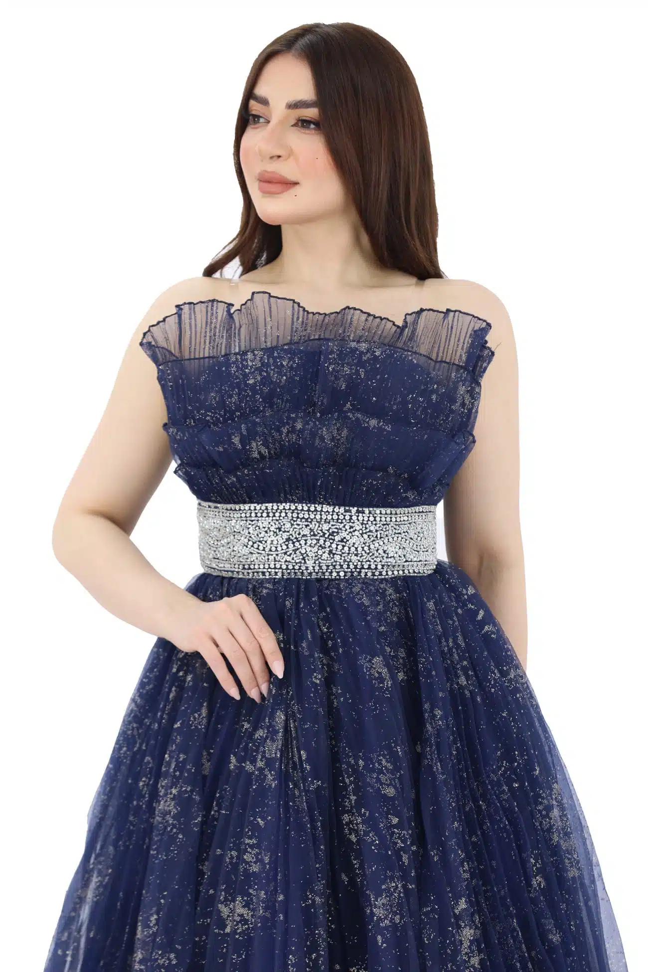 فستان سهرة كحلي بكسرات