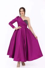 فستان فوشي بكم انيق