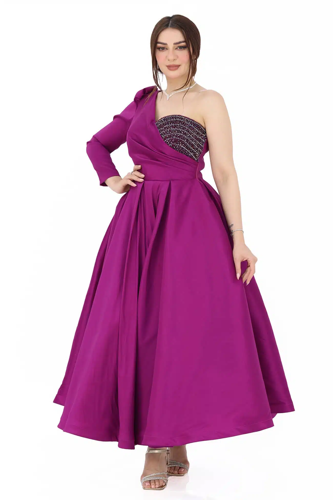 فستان فوشي بكم انيق